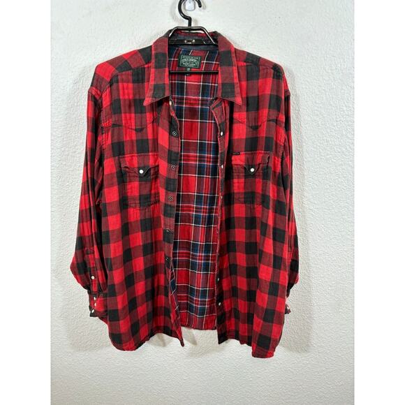 Vintage RL Polo Country Shirt Shaket Mens 4XB Flannel Plaid Pearl Snaps Red - Picture 2 of 11